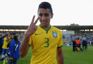 AVIGNON, FRANCE - JUNE 01:  Marquinhos of Brasil celebrates their victory during the Final of the Toulon Tournament between France and Brazil at the Parc des Sports Avignon on June 1, 2014 in Avignon, France.  (Photo by Christopher Lee/Getty Images)